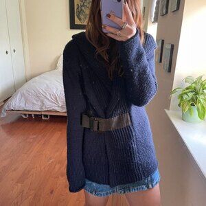 Soft Surroundings Chunky Knit Buckle Cardigan Navy Blue Size Medium
